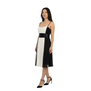 Intrigue Black and White Tie Back Fit and Flare Dress Size Large